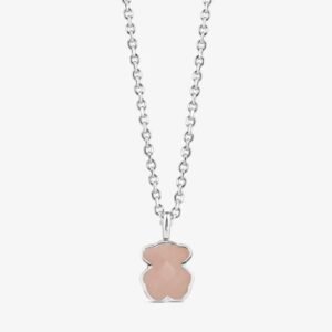 Collar Osito de Plata 925 y Cuarzo Rosa Facetado