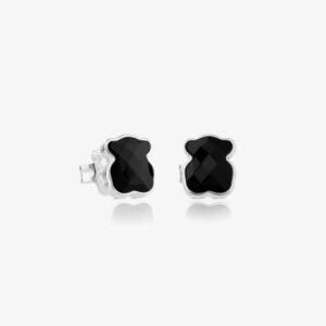 Aros Osito de Plata 925 y Ónix Facetado