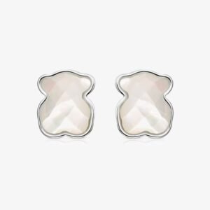 Aros Osito de Plata 925 y Nácar Facetado