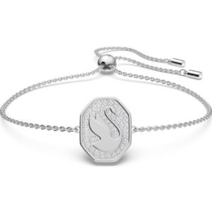 Pulsera Medallón Cisne con Cristales y Baño en Rodio