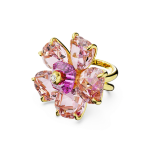 Anillo Flor Rosa Cristal con Baño en Rodio