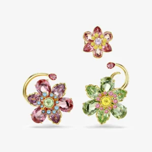 Pendientes +1 Ear Cuff Floral Multicolor con Cristales y Baño en Rodio