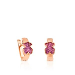 Aros Osito de Plata Vermeil con Circonitas Rosas