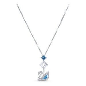 Collar Cisne Azul con Cristales y Baño en Rodio