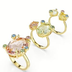 Conjunto Anillos Cisne con Cristales y Baño en Rodio