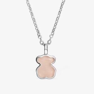 Collar Osito de Plata 925 y Cuarzo Rosa Liso