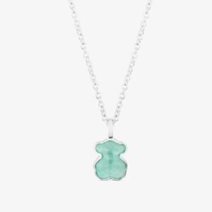 Collar Osito de Plata 925 y Amazonita Lisa