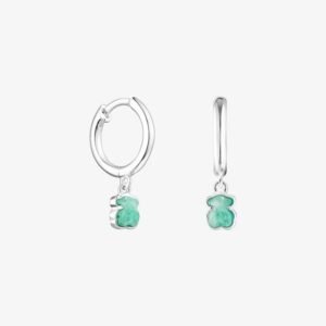 Aros Osito Pequeños de Plata 925 Y Amazonita