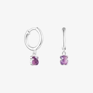 Aros Osito Pequeños de Plata 925 Y Amatista