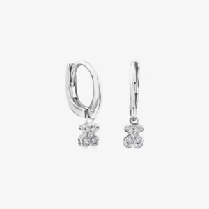 Aros Osito Colgante Brillante de Plata 925 y Cristales