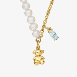 Collar Osito 3D de Plata Vermeil con Perlas