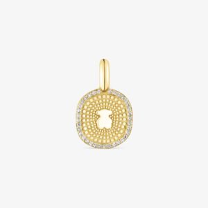 Dije Osito Circular de Plata Vermeil con Brillos en los Bordes