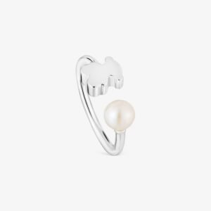 Anillo Abierto Osito y Perla Cultivada de Plata 925