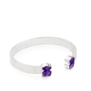 Pulsera Osito de Malla Plata 925 con Amatista
