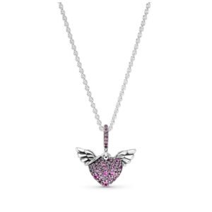 Collar Pando Corazón Alas de Ángel de Plata 925 Rosa