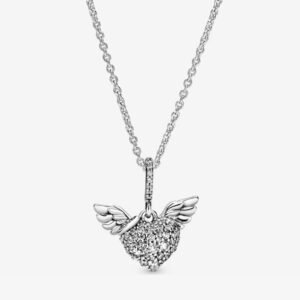 Collar Pando Corazón Alas de Ángel de Plata 925 Blanco
