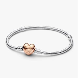 Brazalete Pando de Plata 925 Corazón Rosa