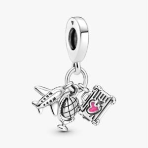 Charm Avión, Globo Terráqueo y Maleta de Plata 925