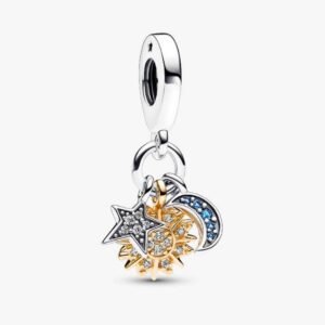Charm Colgante Estrella, Sol y Luna de Plata 925
