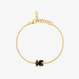 Pulsera Osito Ónix De Plata 925 Con Baño En Oro