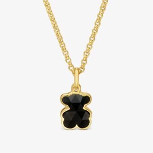 Collar Osito Ónix De Plata 925 Con Baño En Oro