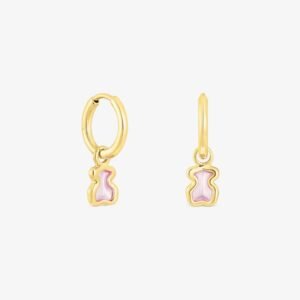Aros Osito Curvo Rosa De Plata 925 Con Baño En Oro