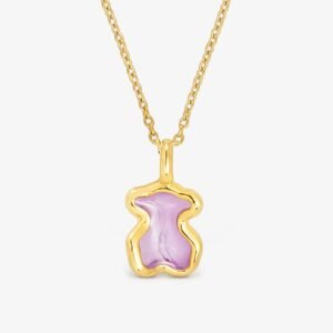 Collar Osito Curvo Rosa De Plata 925 Con Baño En Oro