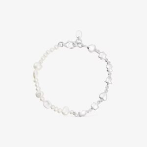 Pulsera Perlas Cultivadas Y Cobre Plateado Con Motivos