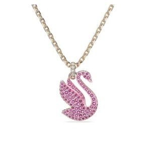 Collar Cisne Rosa con Cristales y Baño en Rodio