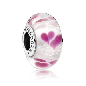 Charm Murano Blanco con Corazones Rosas de Plata 925