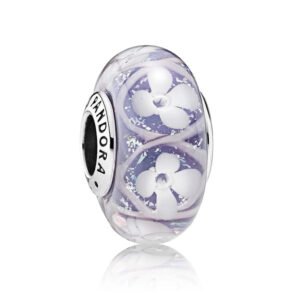 Charm Murano Lila con Flores Blancas de Plata 925