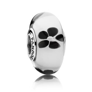 Charm Blanco con Flores Negras de Plata 925
