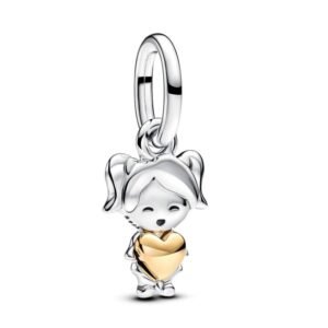Charm Niña con Corazón Dorado de Plata 925