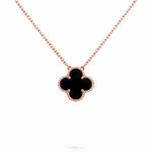 Collar Trébol de Plata 925 con Baño en Oro Rosa y Ónix