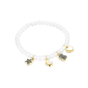 Pulsera Osito de Perlas con Dijes de Plata Vermeil