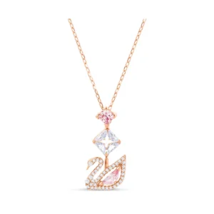 Collar Cisne Rosa con Cristales y Baño en Rodio