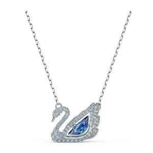 Collar Cisne Cristal Azul con Baño en Rodio
