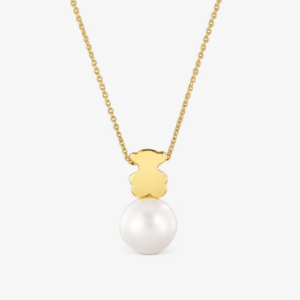 Collar Osito de Plata 925 Vermeil con Perla Cultivada