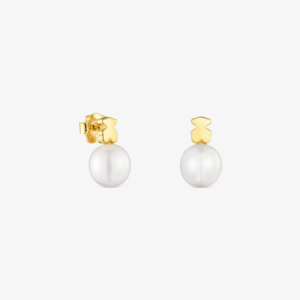 Aros Osito de Plata 925 Vermeil con Perla Cultivada