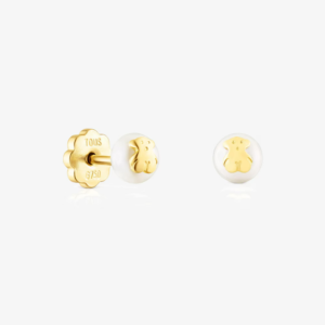 Aros Osito Mini de Plata 925 Vermeil con Perla Cultivada